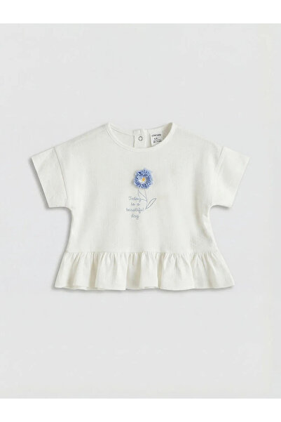 LC Waikiki Lcw Baby Ecru Embroidered Baby Girl T-Shirt and Leggings Set
