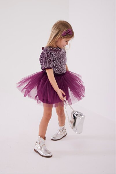 Pinkitokids Set pentru fete cu fustă tutu și paiete - Prune