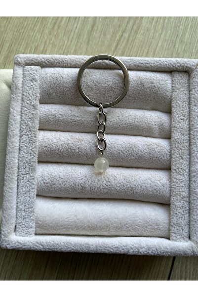 Pel Design Μπρελόκ από πέτρα σεληνίτη 8 χιλιοστών σε ασημί χρώμα