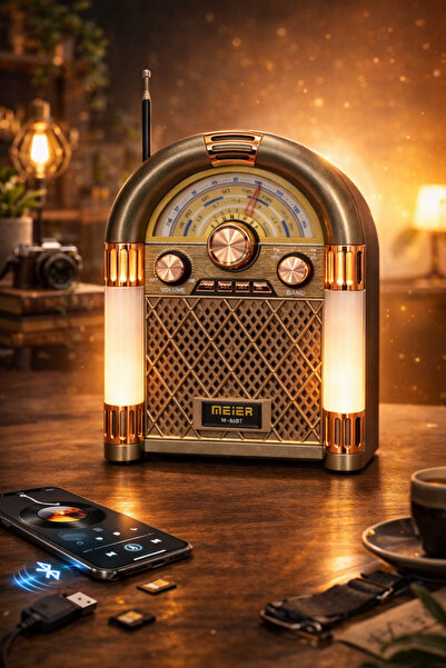 ULTRATEKNO M-68BT Bluetooth Nostaljik Radyo Şarjlı Işıklı Retro Müzik Kutusu ...