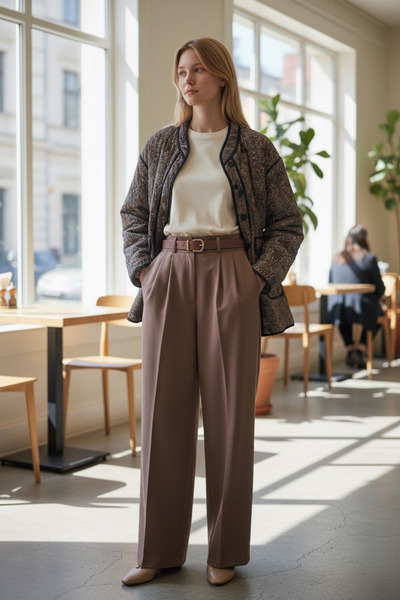 MODA S&S BZLİNE Double Krep Belt High-Waisted Trousers Brown