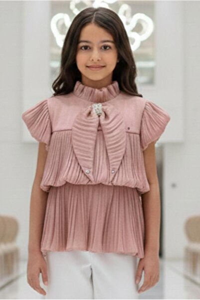 Alesaei-mondo tondo (Elegant pink girls' blouse with ruffle design and soft r...