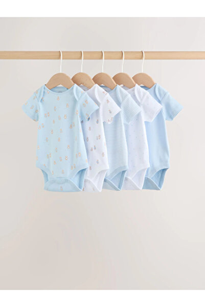 Next Baby 100% Organic Cotton Blue Colored Bear Patterned Short Sleeve 5-Piec...