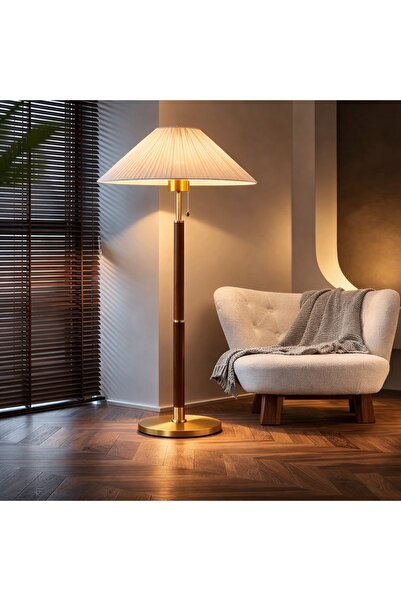 terndat Floor lamp stand, brown column, gold base