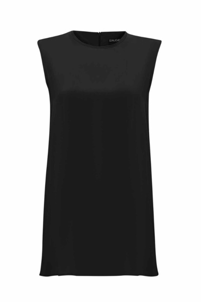 MISS DALIDA Solid Color Cupro Sleeveless Tunic Black T25Y-6020