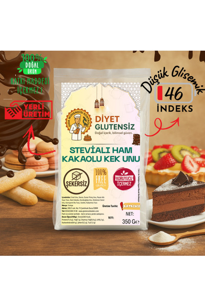 Diyet Glutensiz Glutensiz Ham Kakaolu Stevialı Kek Unu 350 G