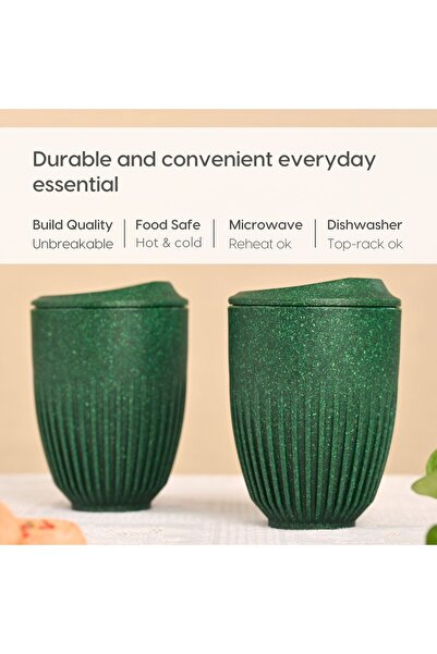 REuse Reusable Retro Mug with Lid 360 ml | coffee husks | Emerald Green | 1 p...