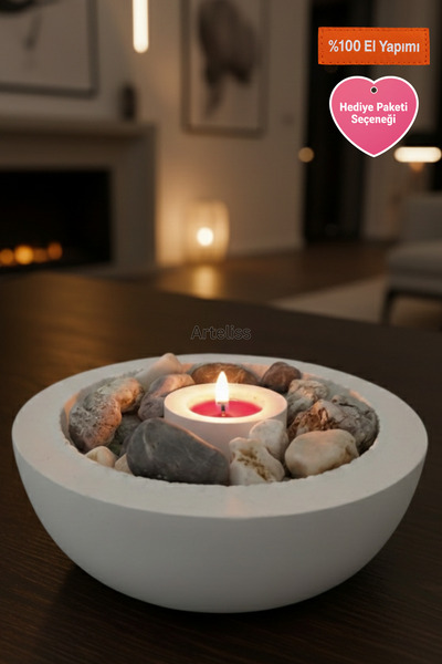 Arteliss Masa Üstü Şömine - Okyanus Taşlı Kase Mumluk - Balkon, Bahçe ve Salo...
