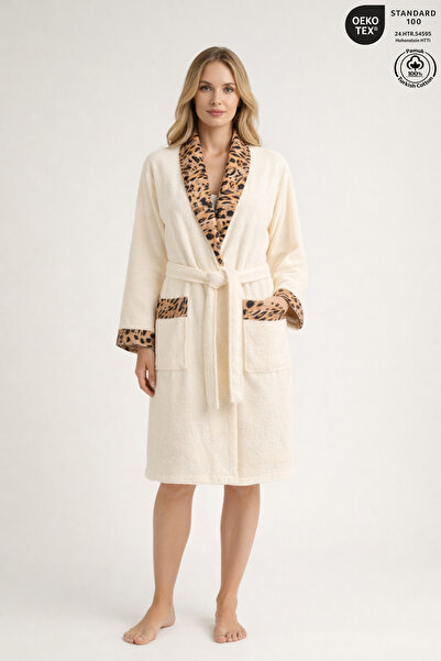 Ellaline Halat de baie pentru femei cu model leopard, 100% bumbac, certificat...