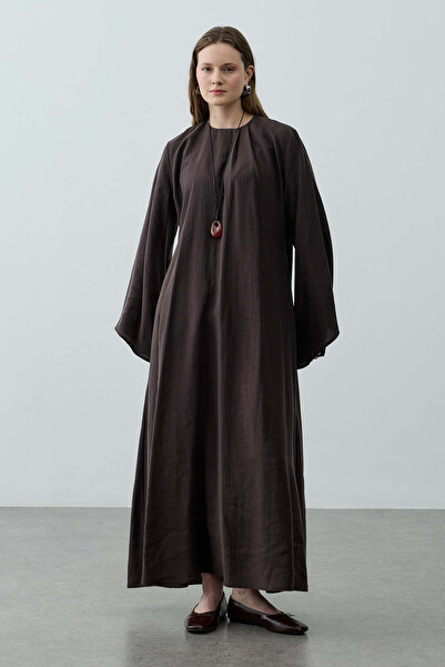 Fahhar Pleated Tencel Dress Bitter Brown