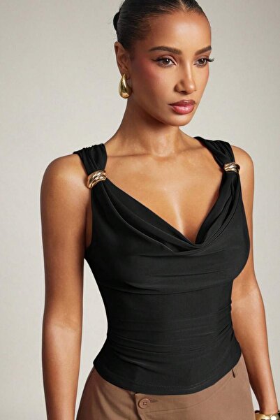 JE-TU Degaje Collar Front Double Layer Sandy Accessory Blouse Jt9385