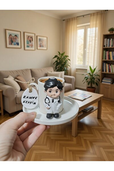 RivelCandle Porcelain Turkish Coffee Cup with a Figure of a Male Health Worke...