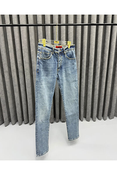 Avni Ceylan Men's Modern Fit Ice Blue Washed Jeans