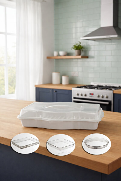Kazen Home Kazen 3’ü 1 Arada Borcam ve Kek Kalıbı Taşıma Kabı (Beyaz)– Kilitl...