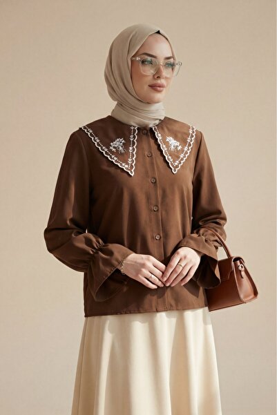 HİJABAYA Μπλούζα από ποπλίνα με βολάν στο γιακά και ελαστικά μανίκια