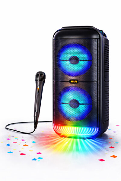 Denx Portable Bluetooth karaoke speaker with microphone – colorful LED lights...