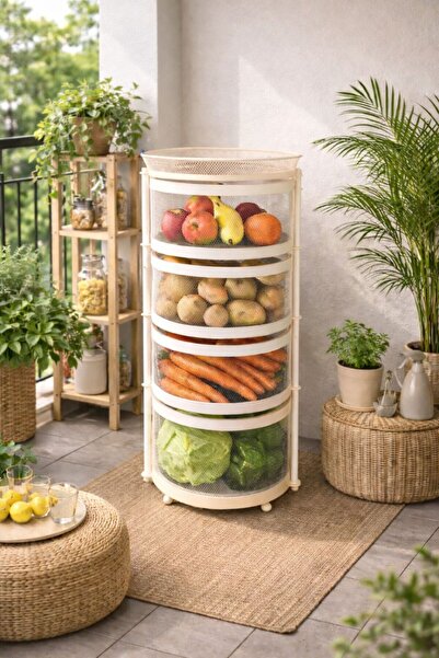 Doremcy 4 Katlı Dönerli Sebzelik Meyvelik Patateslik Soğanlık Metal Çok Amaçl...