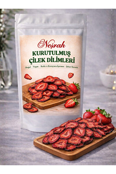 NEŞRAH فراولة مجففة عالية الجودة - فواكه مجففة ناعمة نباتية خالية من الإضافات...