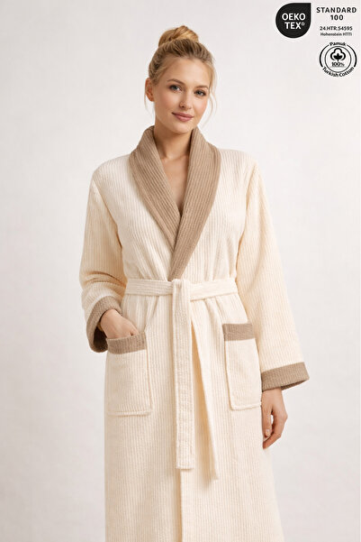 Ellaline روب حمام نسائي 100% قطن معتمد، قطعة واحدة، روب حمام مخطط بخطوط متباي...