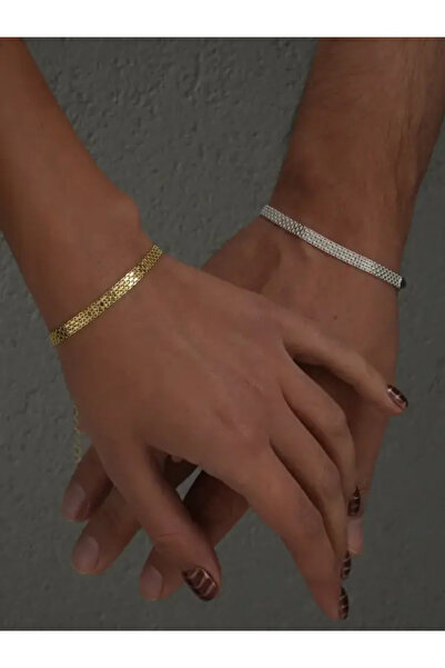 vogutima Erkek Kadın Gümüş Bileklik - Harfli Knit Hasır Çift Bilekliği • Işık...