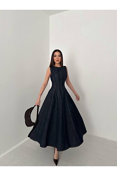 Ekim Store Kalın Askılı Balon Etek Kot Elbise