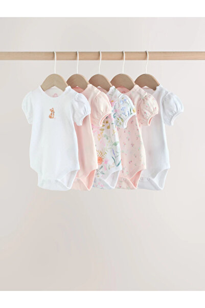 Next Baby 100% Organic Cotton Pink Colored Rabbit Patterned Short Sleeve 5-Pi...