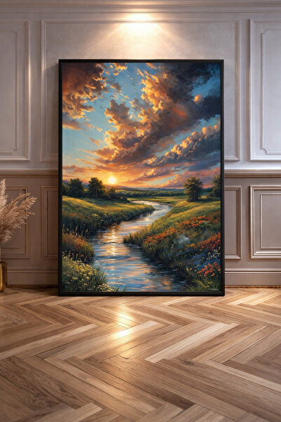 ARTAN GALLERY İtalyan Kadife Gün Batımı Manzara Tablosu Yağlı Boya Görünümlü ...