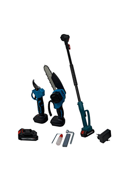 MagExpert Set Foarfeca Gradina si Mini Drujba, 2 Acumulatori 48V, cu Tija Tel...