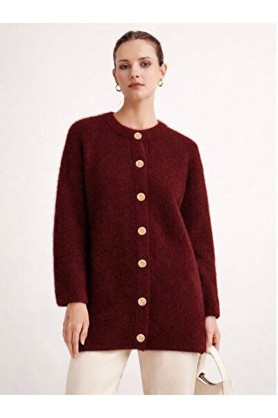 Gold Düğmeli Kadın Angora Oversize Hırka – Ha