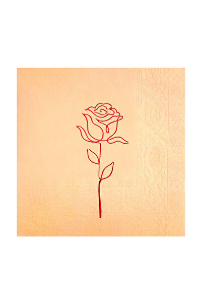 Story 33X33 cm Red Foil Rose Floral Patterned 16-Piece Powder Beige Colored P...