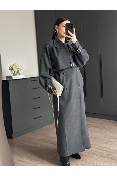 Tugen Co Stand-Up Collar Long Belted Trench Coat