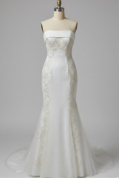 Atelier AnDress Mermaid Wedding Dress with Lace Appliques and Corset Closure ...