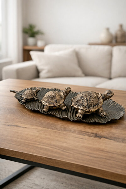 Glsm Boutique Dekoratif 3’lü Kaplumbağa Biblo Seti Tepsili Gold -Gri Eskitme ...