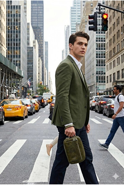 REWİNA حقيبة يد رجالية من الجلد الطبيعي من ماساريلي X MCT9535 باللون الأخضر