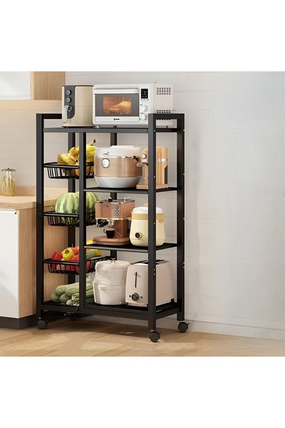 M SMART 4-Tier Movable Storage Rack, Steel Kitchen Unit with Wheels and Mesh ...