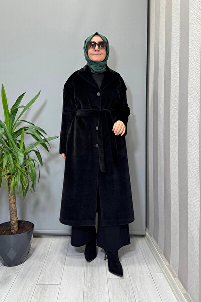 AlMarwah Snap Fastener Belted Coat Black 505322