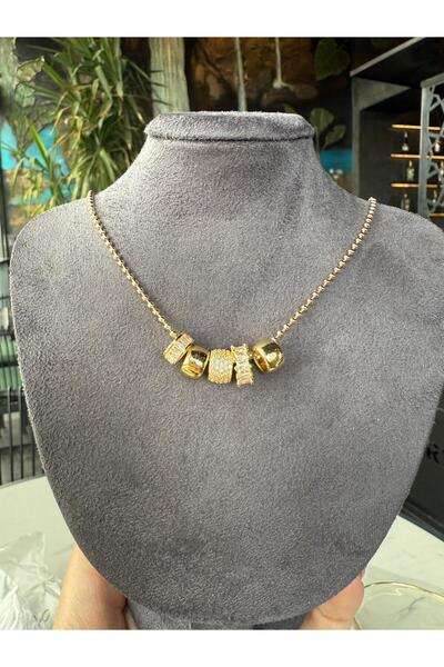 LUNEA Gold Taşlı Charm Kolye (çelik zincir)
