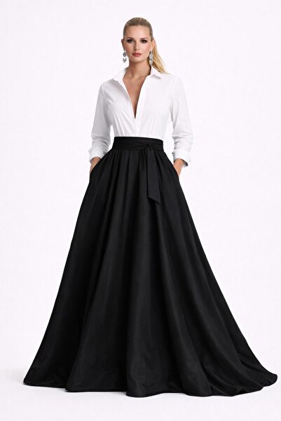 ALYEL NAKER Maxi Poplin Shirt Dress with Belt and Two Full Circle Openings