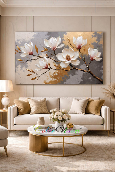 ColorVision Beyaz Çiçekli Ağaç Kanvas Tablo