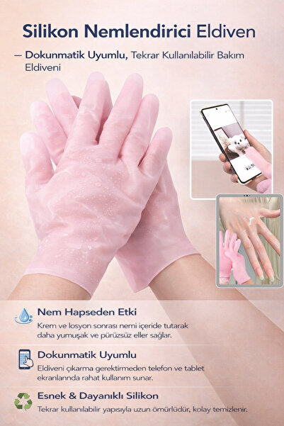 Hane Dostu Silikon Nemlendirici Eldiven – Dokunmatik Uyumlu, Tekrar Kullanıla...