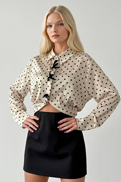 Cistern İstanbul Women's Polka Dot Bow Detailed Satin Shirt