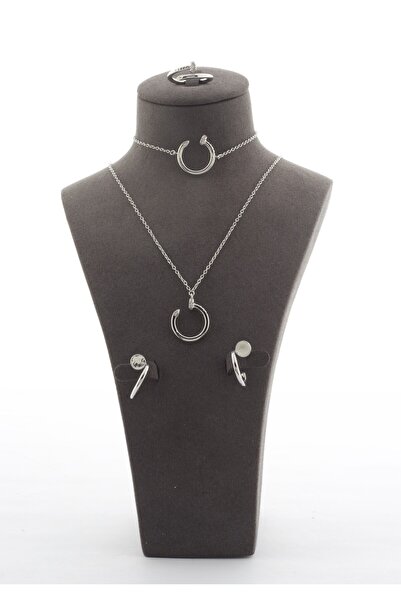 Un Luxury women's accessory set, stainless steel, studded with zircon – 4 pie...