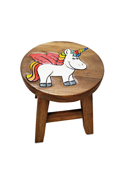 Five Store Wooden children's chair, hand-carved and painted, Unicorn, 25.5 x ...