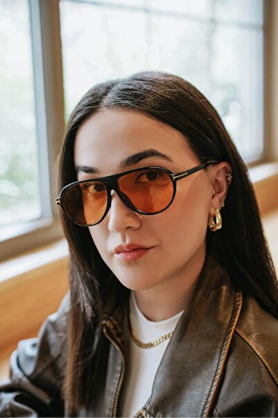 Stil Noktası Tf Black Frame Orange Glass Sunglasses