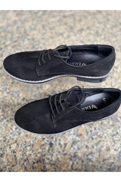 Aysun Ayakkabı Black Outer Material Suede Stone Accessories Lace-Up Women's S...