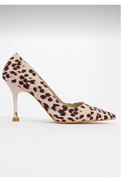 ELEVAM Women's Leopard Patterned Stiletto Heeled Shoes with Pointed Toe