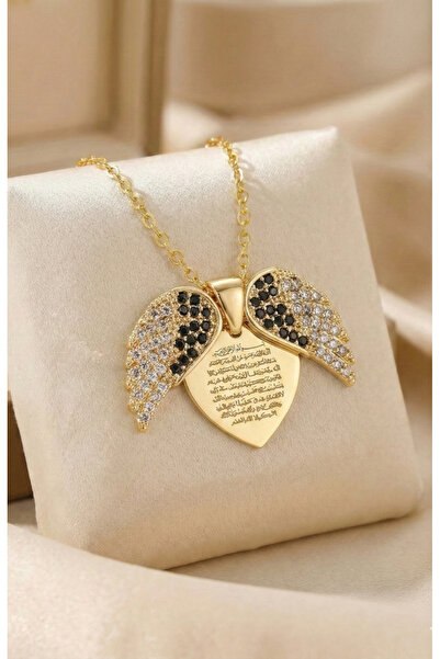 bs begisilver Zirkon Taşlı Melek Kanadı Ayetel Kürsi Kolye – Gold Renk Manevi...