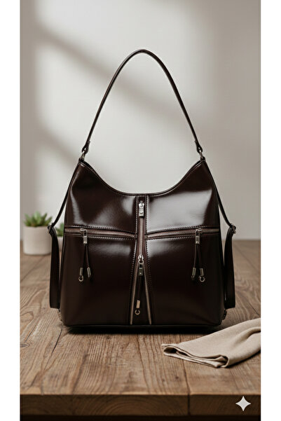 RMY MODA Astarlı Çok Fermuarlı 5 Bölmeli Tasarım Hobo Geniş İç Hacimli Omuz v...