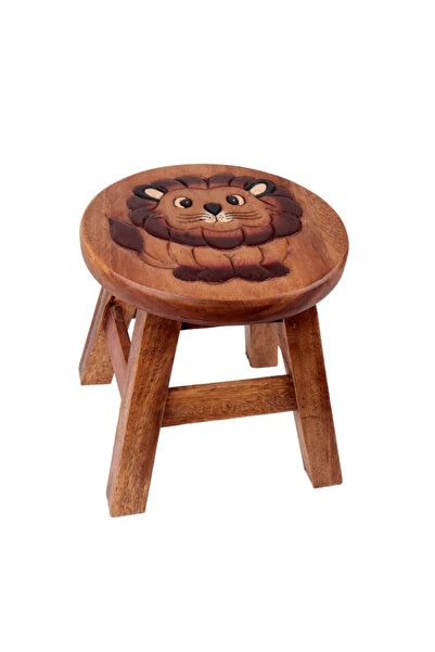 Five Store Wooden children's chair, hand-carved and painted, Lion, 25 x 25 x ...