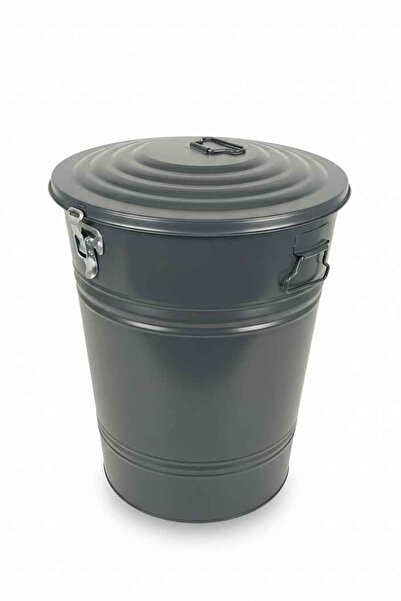 Desen Dekorasyon 40 Litre Kilitli Kapaklı Metal Çöp Kovası ve Dekoratif Çamaş...